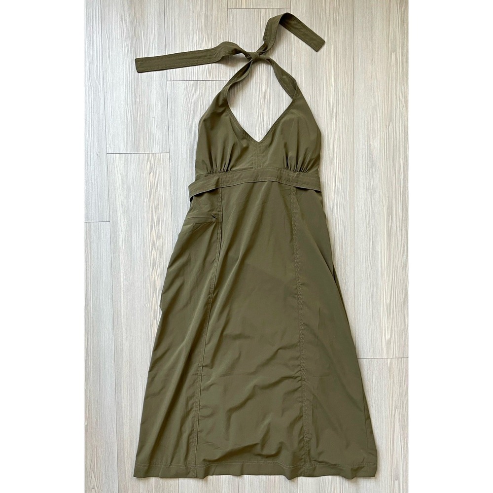 Athleta Green Pack Everywhere Halter Tie Neck Midi Dress Women's Sz 8 Tropical
